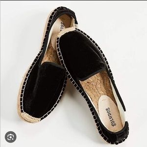 Soludos Velvet Platform Smoking Espadrille Loafers in Black